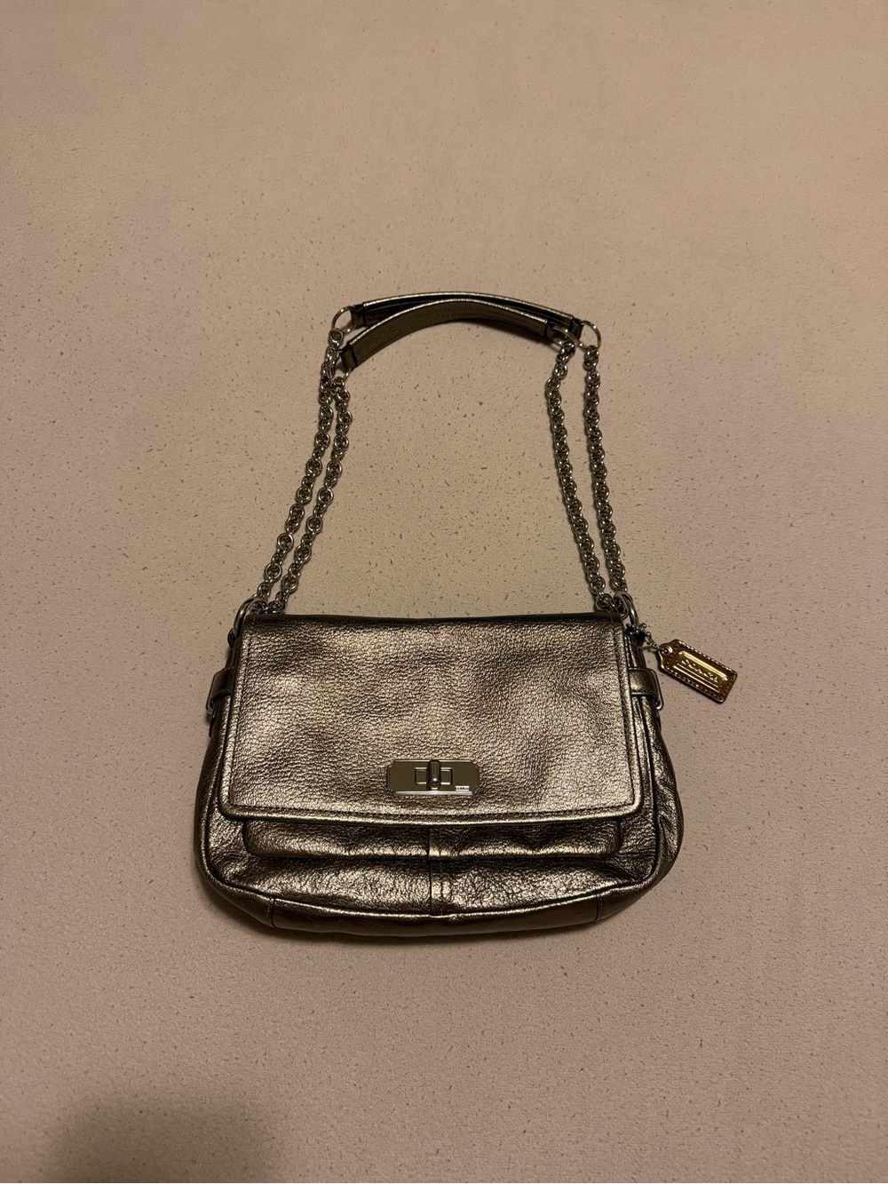 Coach Metallic Silver Chain-Handle Shoulder Bag